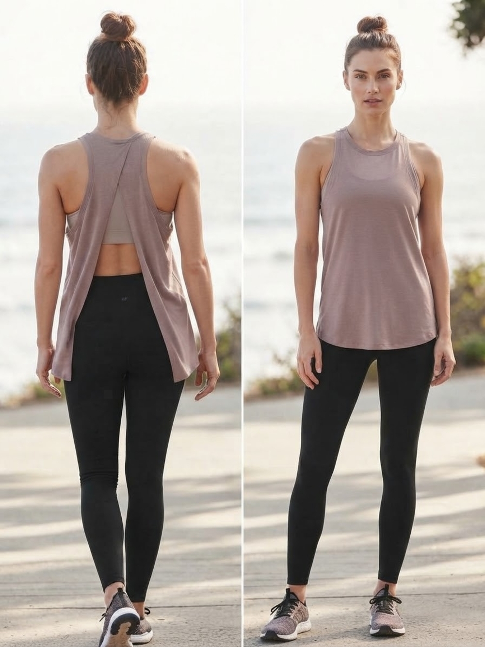 Gap GapFit Breathe Open Back Tank Top Womens Size M Taupe Athletic Shirt